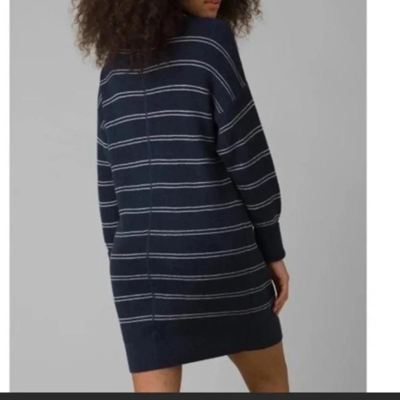 prAna Women's Navy Blue Nautical Stripe Milani Henley Sweater Knit Dress S M - Picture 3 of 8
